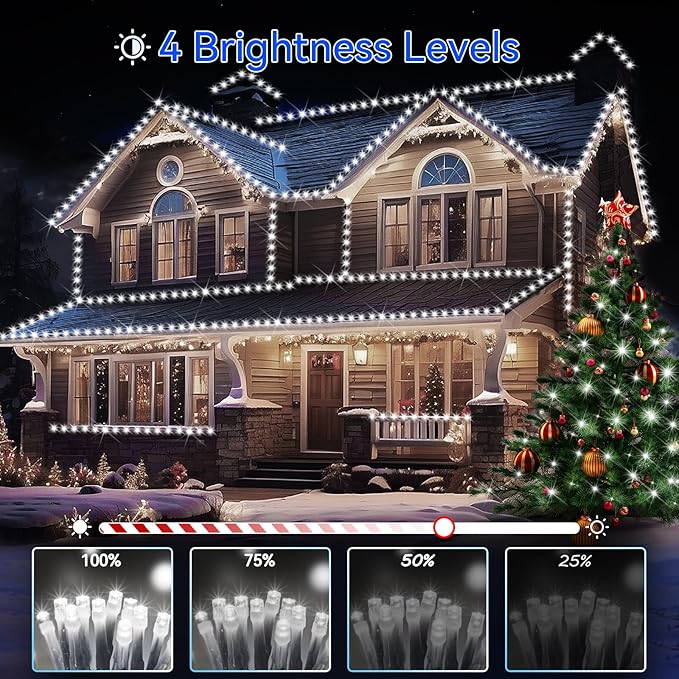 Hezbjiti 1000 LED 403 FT Christmas String Lights Outdoor 8 Lighting Modes IP44 Waterproof Fairy Lights with Timer and Dimmable Function for Home Party Tree Decorations (Cold White Clear Wire)