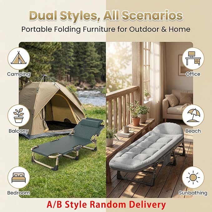 Foldable Camping Cot Ultralight Folding Bed for Adults Compact Portable Bed with Pillow for Camping Tent Office Naps Car Trips &amp Home Guest Bed