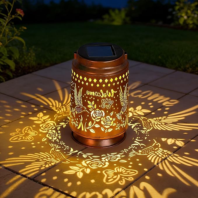 Solar Lanterns Outdoor Waterproof Hummingbird Butterfly Garden Decor Gifts for Women Mom Grandma Hanging Solar Lights Metal Solar Decoration Outside for Yard Patio Backyard Porch