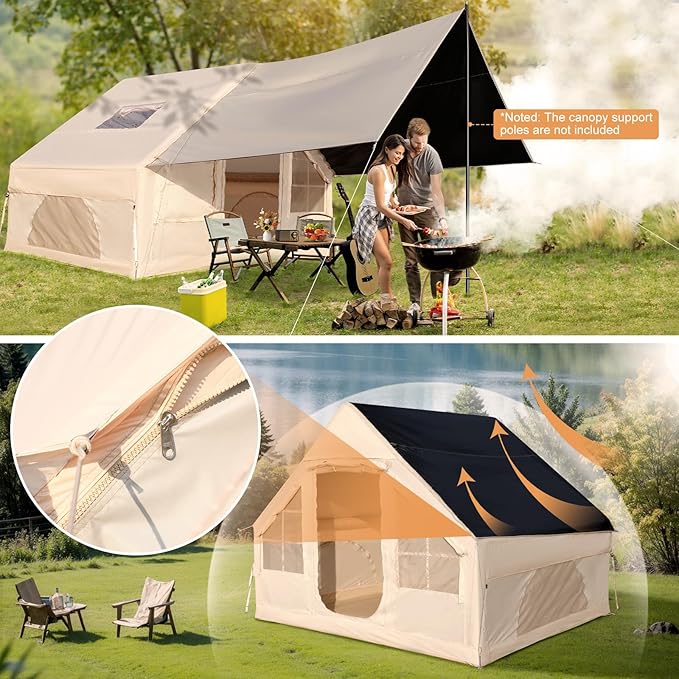 Tents for Camping - Inflatable Tent with PUM Instant Setup Waterproof Tent Oxford Fabric Camping Tent with Skylight 3x2.4x2.2m Large Inflatable Camping Tent 4 Season Family Tents for Camping
