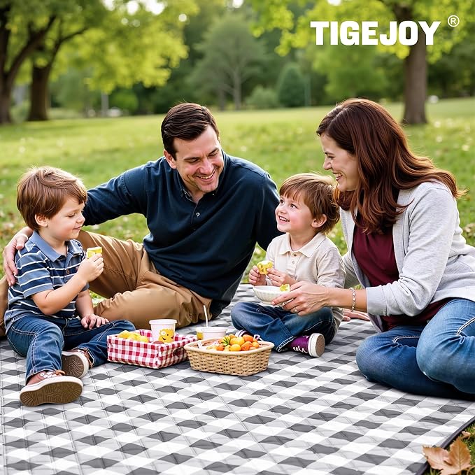 TigeJoy Extra Large Picnic Blanket Waterproof Foldable 80''x80'' Outdoor Picnic Mat Beach Blanket Sandproof for Park Grass Travel Hiking Camping Essentials Gingham Picnic Blanket