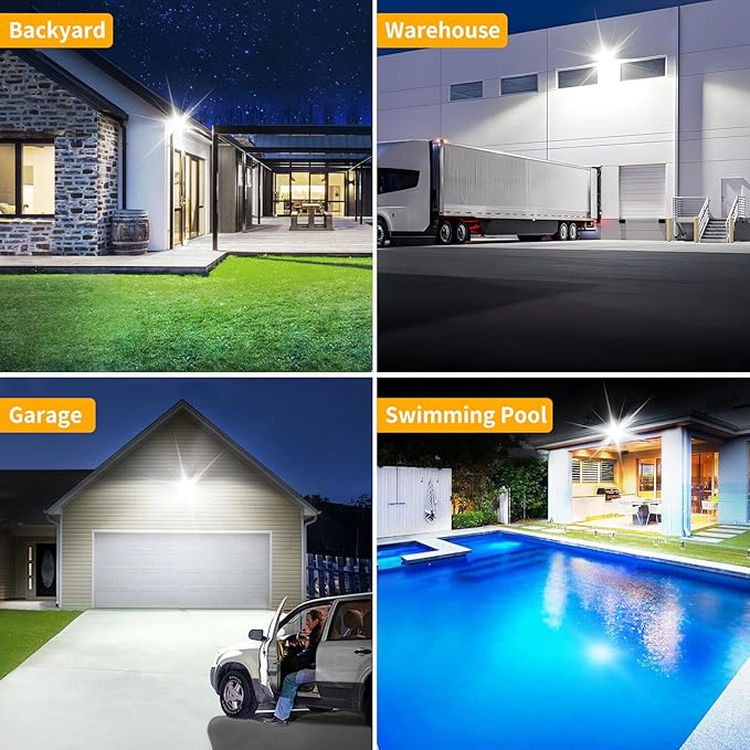 120W LED Flood Light Outdoor with 6ft Plug 14400LM Brighter Exterior Security Lights 5000K Daylight LED Work Light IP66 Waterproof for Yard Garage Stadium Lawn 2 Pack