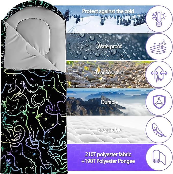 Sleeping Bags for Adults Youth Kids3D Printing Camping Sleeping Bag for Girls Boys Lightweight Waterproof Cold/Warm Weather Sleeping Bag for 3 Seasons