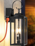 19 Large Porch Light with Outlet Black Large Outdoor Wall Lantern 2-Light Exterior Lighting Fixtures Modern Outdoor Wall Light with Outlet Farmhouse Sconce Lantern for House Front Door Garage