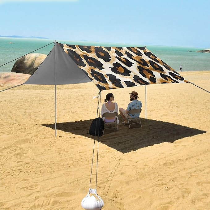 Beach Tent Sun Shelter Animal Leopard Print Lightweight &amp Easy Setup Beach Shade Canopy for Camping Fishing