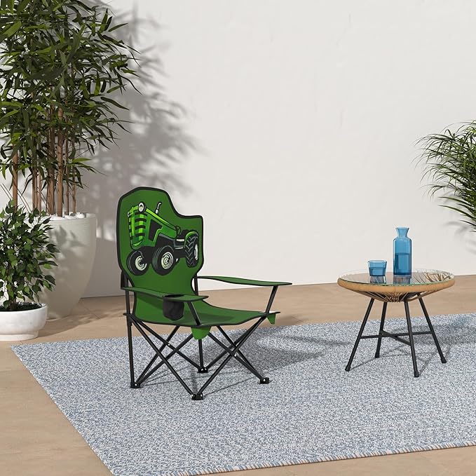 Black Sierra Folding-Lawn Chair for Camping Beach Backyard Sporting Events. for Kids Ages 3-10. Comes with Cup Holder and Carry Bag. Portable-Chair for Travel Supports 150 Lbs. (Big Green)