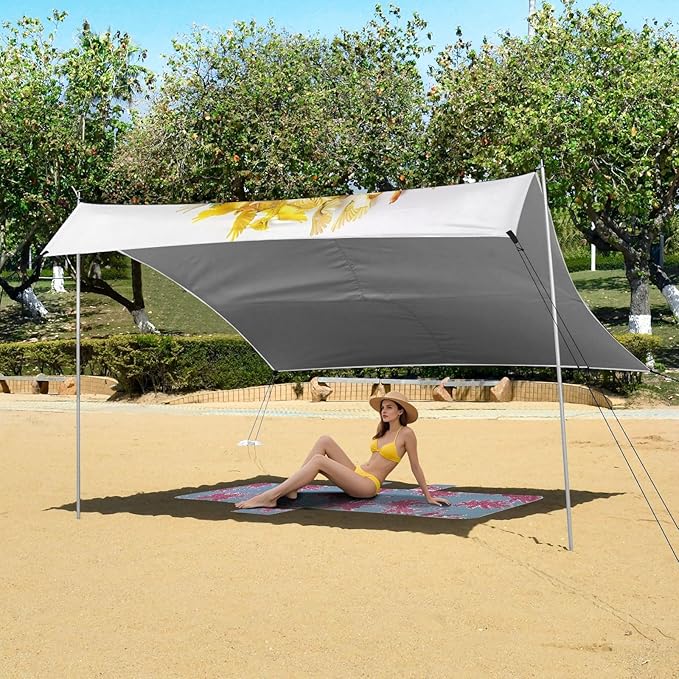 ALAZA Colorful Peace Sign Dove Beach Tent Sun Shelter UPF50+ Protection Beach Shade Canopy w/ 4 Sandbags for Outdoor Camping Fishing Backyard Fun Picnic 10x9 ft