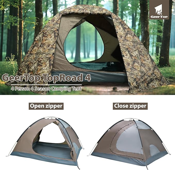 GEERTOP 4 Person 4 Season Tent for Camping Waterproof Double Layer Easy Set Up Family Tent for Camping Hiking Backpacking Outdoor Travel