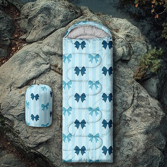 Colorful Bow Sleeping Bag 3 Season Warm Cool Weather Hand Drawn Bow Camping Sleeping Bag for Adult Cute Bowknot Camping Backpacking for Outdoor Traveling Hiking Hunting Gear Equipment