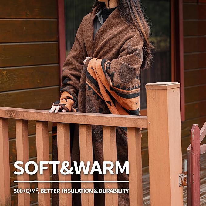 ACUSHLA Merino Wool Blanket - Soft Warm Thick Washable Large Bed Couch Camping Outdoor Travel Throw Blanket All Seasons Flame Brown 79X63