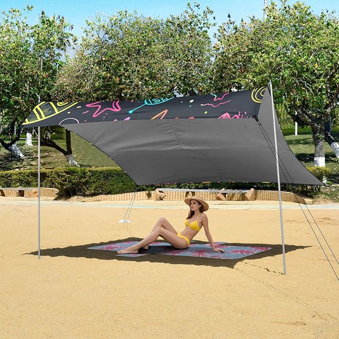 Neon Rocket Star Camping Sun Shelter Beach Tent Portable Beach Sun Shade Outdoor Canopy for Camping Trips Fishing Picnic