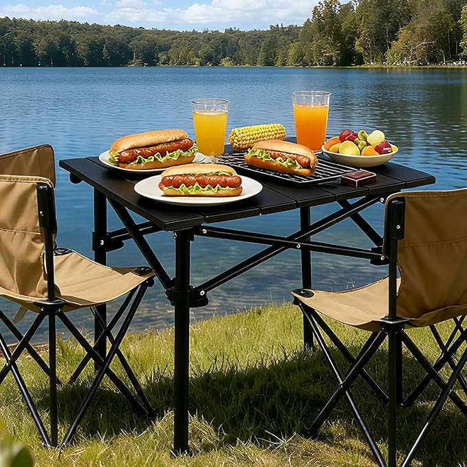 Camping Table Roll up Table2-4 Person Portable Adjustable Height Roll up Aluminum Table with Carry Bag