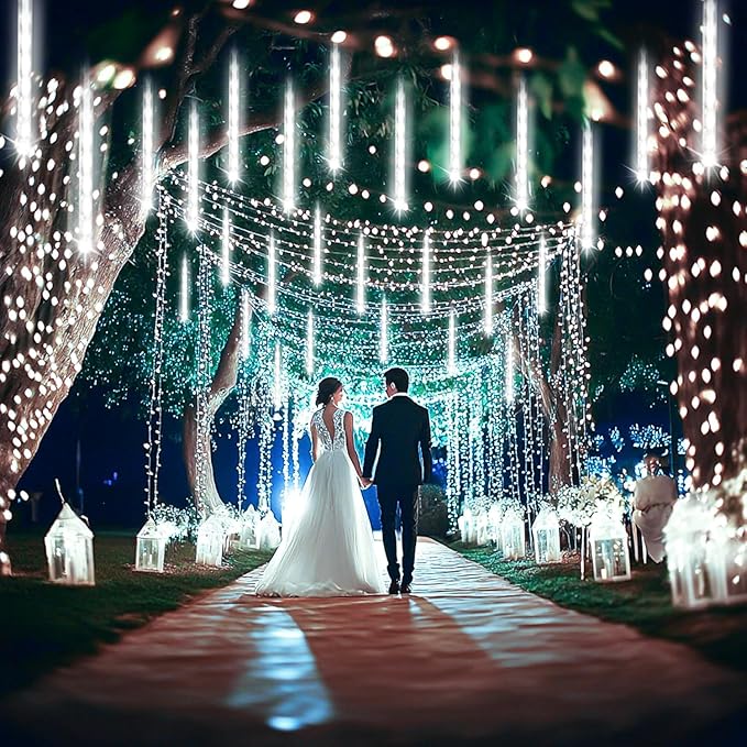Kwaiffeo Christmas Lights Outdoor 24 Tubes(Equivalent to 3 Sets of 8-Tubes) Meteor Shower Light Snow Falling Icicle Lights for Xmas Tree Halloween Decoration Wedding Party Window UL Plug White