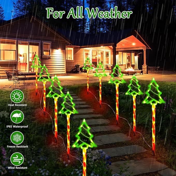 Outdoor Christmas Decorations Lights 5 in 1 Candy Cane Christmas Tree Lights with 8 Modes Christmas Pathway Lights Outdoor Waterproof LED Christmas Outside Lights for Yard Path Garden Decor
