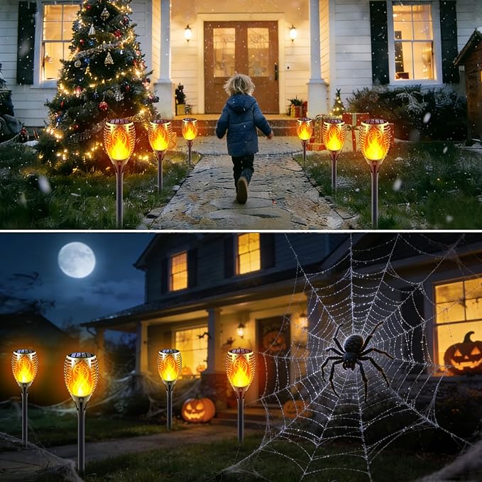 Solar Torch Lights with Flickering Flame Fire Effect Garden Light Auto On/Off Dust to Dawn Outdoor Waterproof Landscape Decoration Powered Security Light for Patio 8 Pack