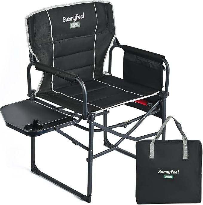 SUNNYFEEL Camping Directors Chair Heavy DutyOversized Portable Folding Chair with Side Table Pocket for Beach FishingTripPicnicLawnConcert Outdoor Foldable Camp Chairs