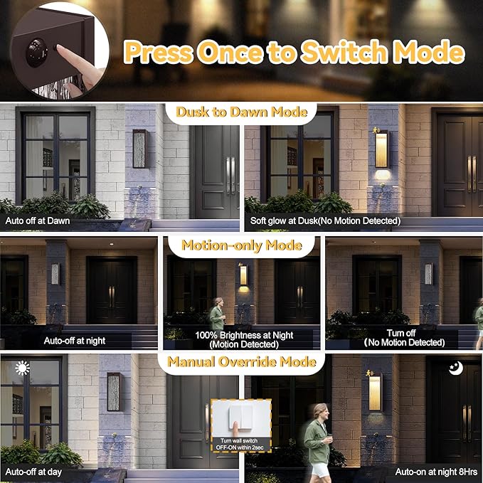 Motion Sensor LED Outdoor Wall Light Fixtures 2 Pack 15in Exterior Bronze Waterproof Outdoor Lighting Large Modern Water Ripple Porch Sconces Wall Mounted Outside Lantern for Garage Front Door