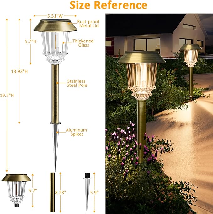 XMCOSY+ Solar Pathway Lights Waterproof - 6 Pack Solar Lights Outdoor 10-40 LM Dimmable Outdoor Solar Light for Yard Pathway Garden Driveway Walkway (Bronze)