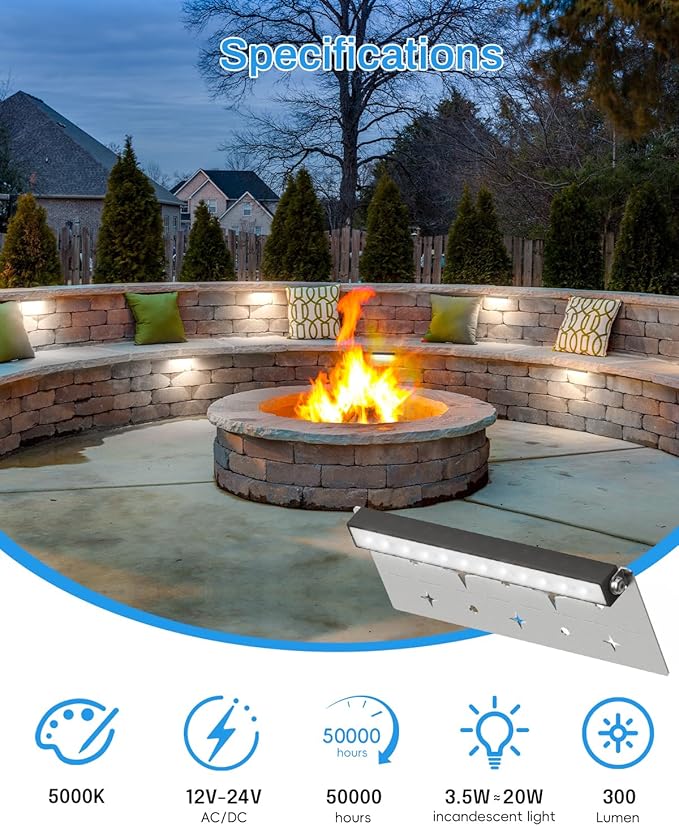 HIBOITEC Retaining Wall Lights Low Voltage Hardscape Lighting 7 Inch LED IP67 Waterproof for Outdoor Patio Pathway Stairs Landscape Steps AC/DC 12-24V 5000K 12 Pack