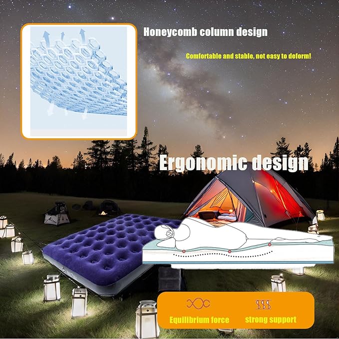 Queen Size Double Camping Air Mattress Bed with Air PumpInflatable Mattress80x 60Thickened Portable Blow Up Air MattressTravel Sleeping Bed Pad for Camping Home Hiking
