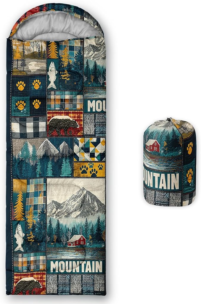 AILONEN Floral Wolf Sleeping Bag for Girls WomenWarm and Cool WeatherLightweightWaterproof BackpackingColorful Flower Animal Print Sleeping Bag for Camping