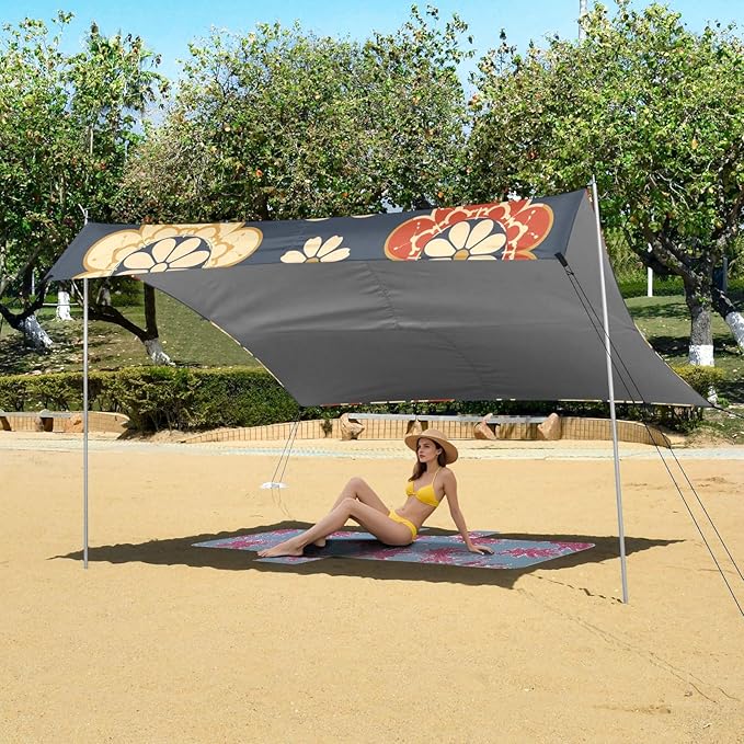Flower Pattern Camping Sun Shelter Beach Tent Portable Beach Sun Shade Outdoor Canopy for Camping Trips Fishing Picnic