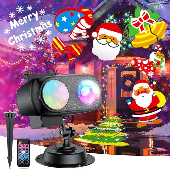 2025 Upgraded Brighter Halloween Christmas Outdoor Projector Lights with 14 HD (3D Ocean Wave+Patterns) Replaceable Slides Waterproof for Indoor Outdoor Xmas Theme Party Yard Garden Decoration