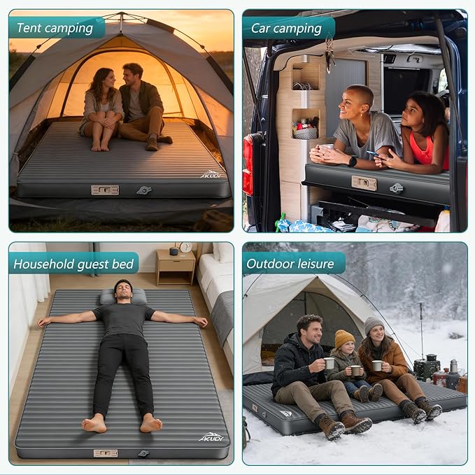 Double Self-Inflating Sleeping Pad with Built-in Electric Pump 3.15 Ultra-Thick Memory Foam Camping Mattress for 2 Person R-Value 9.5