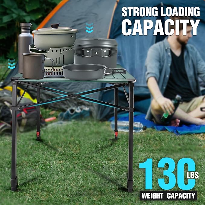 VILLEY Folding Camping Square Table with Carry Bag Lightweight Aluminum Adjustable Square Table for Outdoor Camping Picnic Backyards BBQ (L)