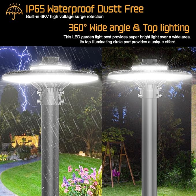 150W LED Post Top Light with Dusk to Dawn Photocell 21000 lumens 5000K Circular Area Pole Lights IP65 Waterproof Outdoor Post Light for Garden Pathway Yard Street Lighting UL Listed AC100-277V
