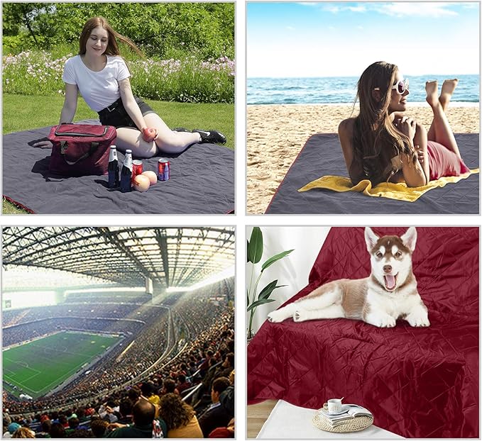 REDCAMP Large Waterproof Stadium Blanket for Cold Weather Soft Warm Fleece Camping Blanket Windproof for Outdoor Sports Red