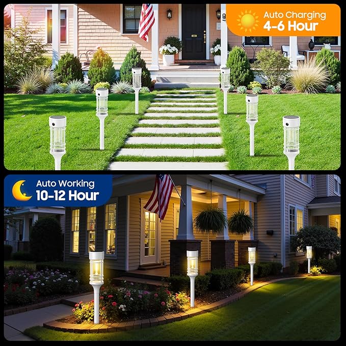 LETMY 12 Pack Solar Pathway Lights Outdoor Bright Solar Lights Outdoor Waterproof IP65 Solar Garden Lights Outdoor for Yard Walkway Driveway Landscape Garden Decor （White）