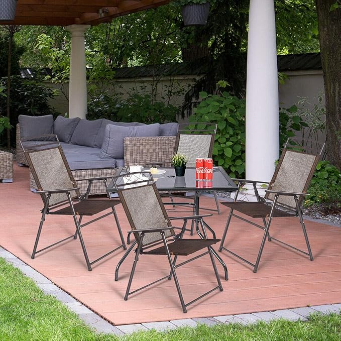 SPSUPE Set of 4 Outdoor Patio Folding Chairs Steel Camping Chairs Ideal for Deck Garden Pool Backyard Coffee