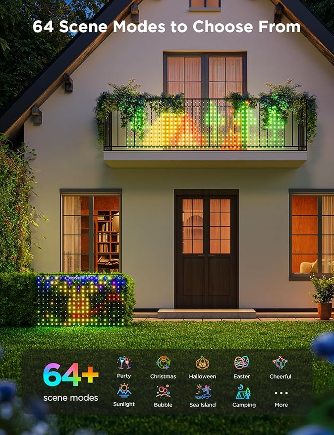 Govee Outdoor Net Lights 2.8*9.4ft with RGBIC and DIY Functions 480 LEDs Smart Net Lights with 64 Modes for Bush Patio Decor Compatible with Alexa &amp Google Assistant Outdoor Waterproof Green