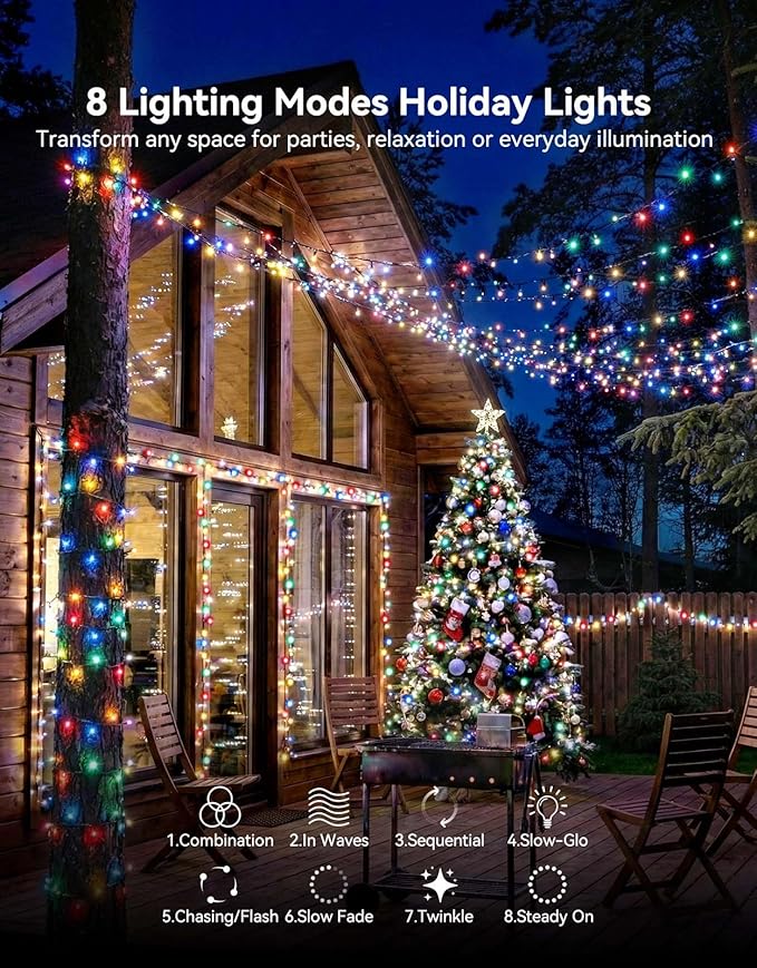 LitHome 164FT 500 LED String Lights Outdoor Waterproof 8 Modes Christmas Lights Plug in Green Wire Multicolor String Light with Timer &amp Memory Function Tree Light Outdoor for Garden Patio Decor