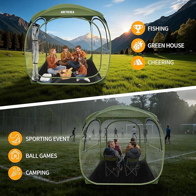 ARCTICSEA Thickened PVC Sports Tent - All-Weather Shelter Pod for 2-6 Person Pop-Up Shelter Instant Setup Removable Top &amp Sealed Floor for Outdoor Events Soccer Rugby