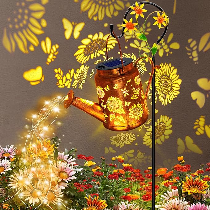 Solar Watering Can with Lights Birthday Gifts for Mom Women Mother's Day Outdoor Garden Decor Sunflower Solar Garden Lights for Outdoor Pathway Yard Lawn Patio Waterproof Gardening Decorations