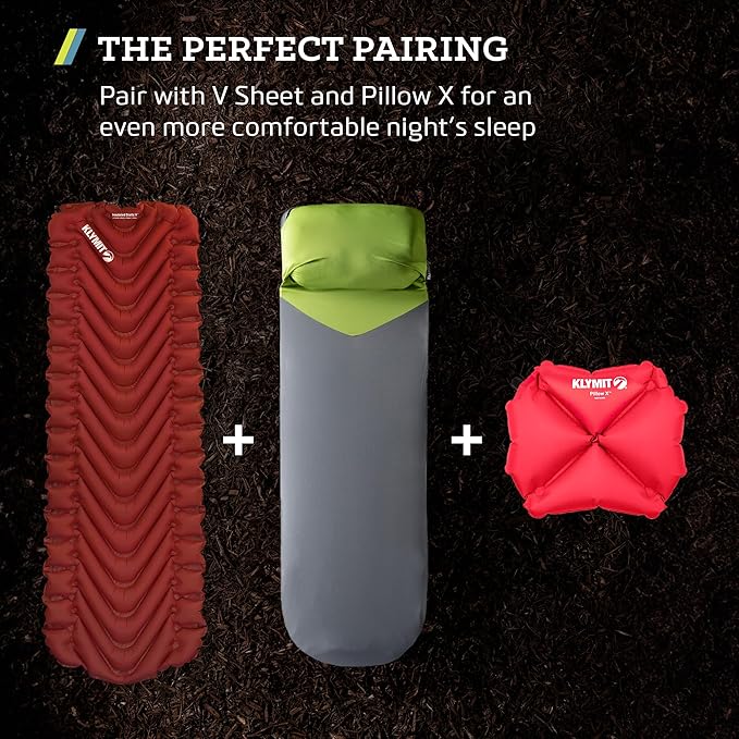 KLYMIT Insulated Static V Inflatable Sleeping Pad | Comfortable Lightweight Easy to Inflate Portable Air Bed Mattress for Camping Backpacking and Hiking — Red