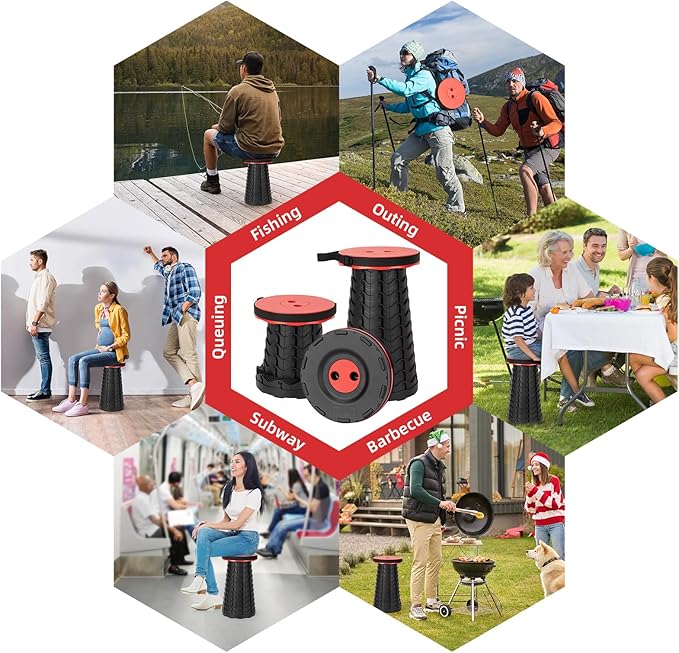 Collapsible Folding Chair - Upgraded Portable Chair with 400lbs Load Capacity Perfect for Camping Fishing Hiking - Folding Stool with Carrying Straps Gift for Fisherman (Red)