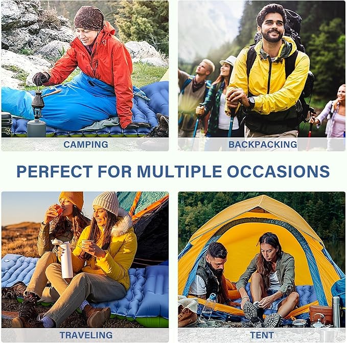 Camping Sleeping Pad Ultralight Inflatable Sleeping Mat with Built-in Foot Pump &amp Pillow Compact Air Mattress for Camping Backpacking Hiking Tent - Blue
