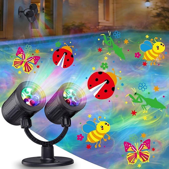 Toodour LED Projector Lights Indoor Outdoor Double Head Dynamic Wall Lights Projector with Timer Waterproof Indoor Outdoor Decorations Light for Garden Yard Home Window Wall Decor