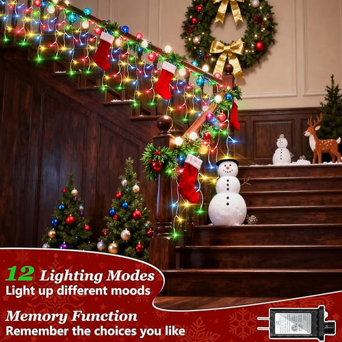 1620 LED 164ft Outdoor Christmas Lights 12 Modes Dimmable Curtain String Lights with 360 Drops Waterproof Twinkle Fairy Lights with Timer for Bedroom Window Holiday Wedding Xmas Decor Multicolor