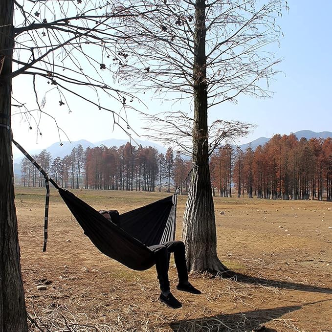 Sunyear Camping Hammock with Removable No See-Um Net Double &amp Single Portable Outdoor Hammocks Parachute Lightweight Nylon with Tree Straps for Adventures Hiking Backpacking