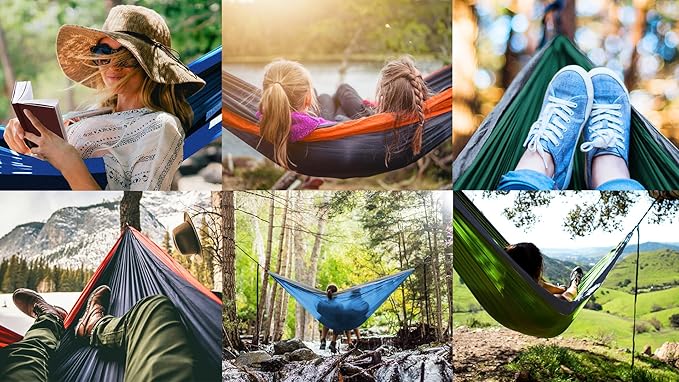 Pro Venture Double Camping Hammock - 10.5 x 6.5 FT (9ft Tree Straps 2 Carabiners) - 2 Person Portable Lightweight Parachute Nylon 210T Hammocks - for Backpacking Travel Hiking Patio (Double)…