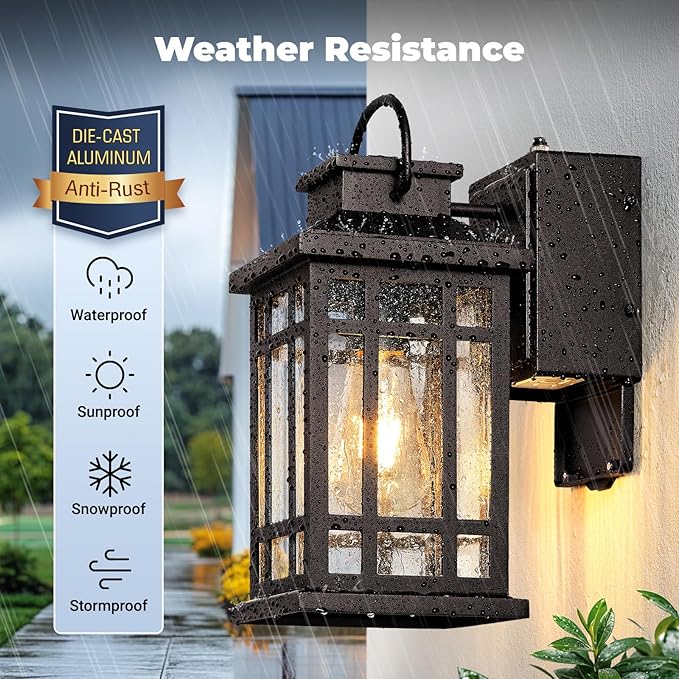 Dusk to Dawn Outdoor Lighting with GFCI Outlet Modern Oil Rubbed Bronze Exterior Light Fixtures Anti-Rust Outdoor Lights for House Garage Patio Doorway 100% Aluminum Waterproof