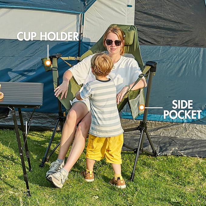 Portal Hammock Camping Chair Portable Outdoor Swinging Chairs Rocking Chair for Adults with Adjustable Back and Height for Lawn Backyard Patio Supports 400 lbs Mesh High Back Green 2 Pack
