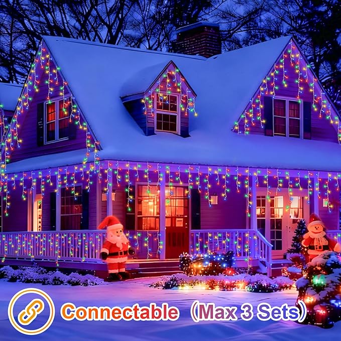 YEGUO 66ft 800 LED Christmas Lights Outdoor Waterproof 160 Drops Christmas Icicle Light Indoor 8 Modes Icicle Xmas Lights with Memory Timer(Multicolor)