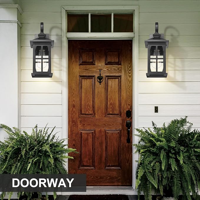Darkaway Outdoor Light Fixtures Wall Mount Outdoor Wall Lights Exterior Lighting Fixtures Waterproof Black Outside Wall Sconce with Seeded Glass for House Porch Hallway Garage Front Door