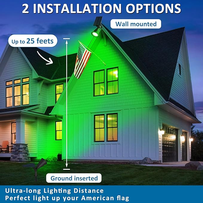 T-SUNUS Green Solar Landscape Spot Lights 4 Pack IP65 Waterproof Garden Outdoor Spotlights Auto On/Off for St. Patrick's Day Halloween Christmas Security Spotlight for Flag Tree Patio Driveway Pond