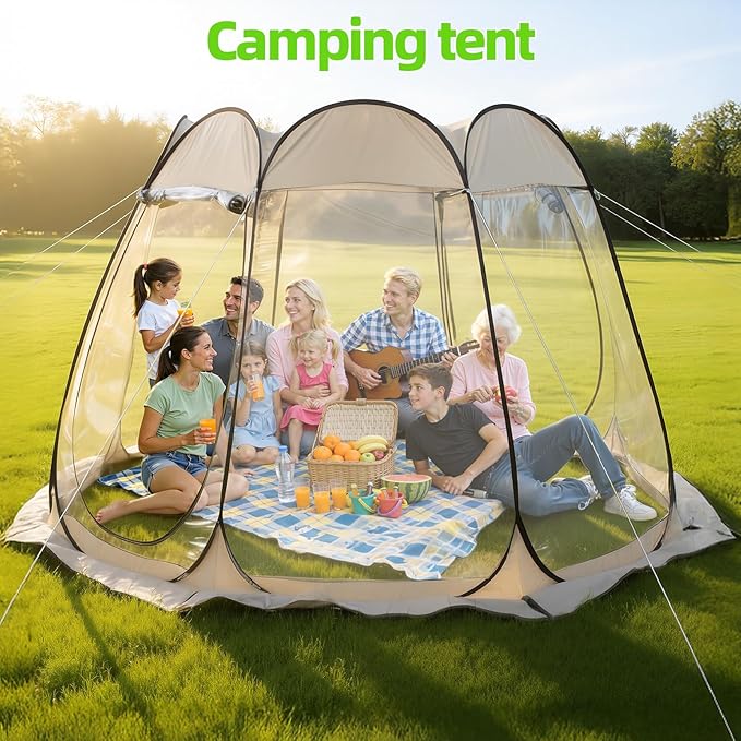 Pop Up Bubble Tent Outdoor Shelter Weather Proof Garden Igloo Tent Large 8 Person Screen House with Vent Window 360 Degree View Camping Tent for Backyard Party Hiking